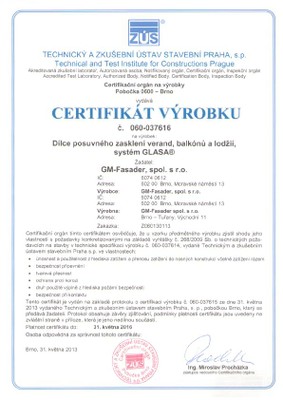 certifikát Glasa
